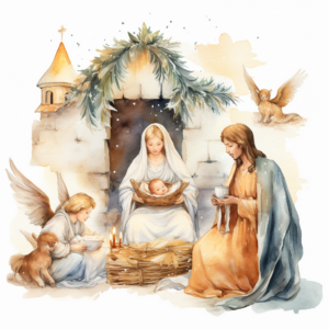 Watercolor Clipart, White background, Nativity Gloria