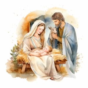 Watercolor Clipart, White background, Nativity Gloria