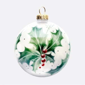 Watercolor Christmas Decorative light ball Holly leaves White background
