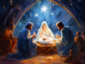 Nativity Painting of People Inside a Dome