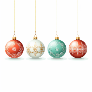 row of christmas balls different designs, vector illustration, white background