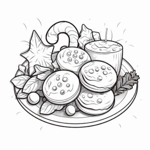 christmas coloring book, cute christmas cookies, no detail, no color, thick lines ar 9:11