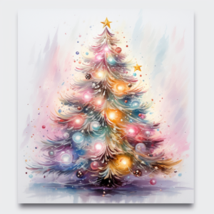 one Christmas treewith lights pastel lovely ,Magical , on a white background