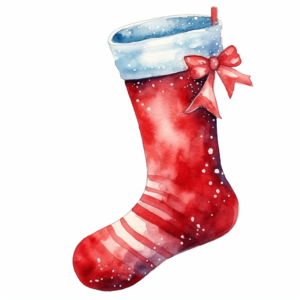 watercolor of christmas sock on white background, vector, incredibly high detail, 16k