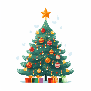 christmas tree with toys, simple design, flat 2d, vector, illustration, white background