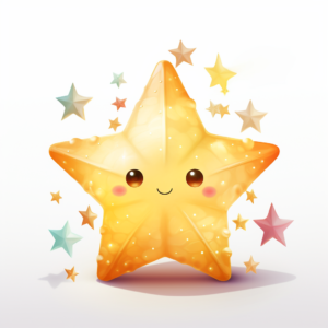 a golden Christmas star with colorful Xmas lights, kawaii, white background, no feet