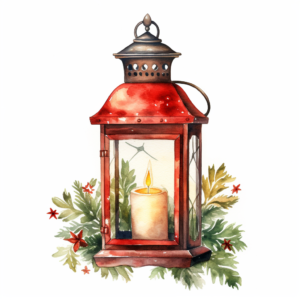 Christmas Lantern, classic christmas, Etsy bestseller, watercolor illustration on white background