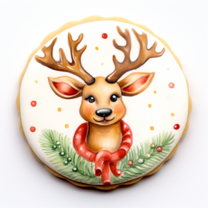 royal icing cookie with christmas reindeer, watercolor, white background