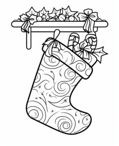 Cute-Christmas-Coloring-Page for kids, stocking, very simple design, clean solid lines, black and white color,