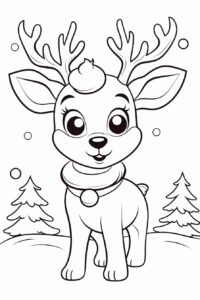 reindeer cute christmas day coloring pages for kids 2-6 All Easy Simple Coloring Pages,white and black