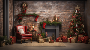 photography backdrop, 3D, realistic, christmas theme