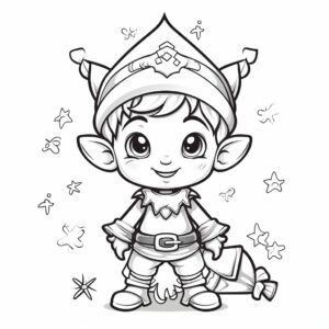 provide clean line art coloring page, cute little christmas elf vector, Flat, 2D, ar 2:3