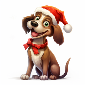 cartoon christmas themed dog on a white background