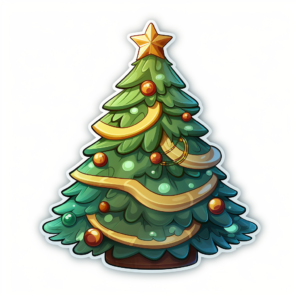 christmas tree, cute, die-cut sticker, isolated on white background, disney, pixar, sticker