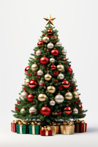 Christmas tree 3d bottom empty space, hyper realistic, 8k white background, 32k uhd