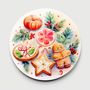 christmas sugar cookies, watercolor style, white background