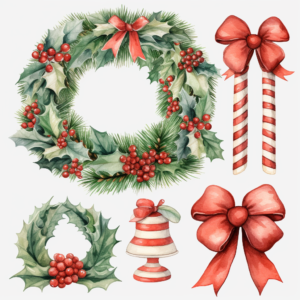 :Cute Christmas Watercolor Clipart Bundle