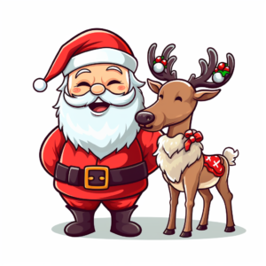 cartoon santa and reindeer for stickers