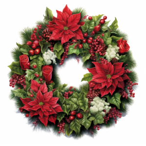 Christmas Wreath on white background by Richard Hescox, John Howe, vector illustarion, hyperdetailed, hyper quality