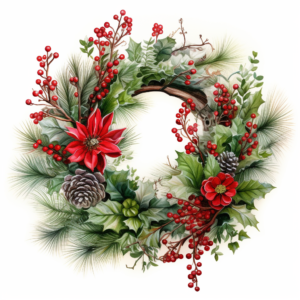 Christmas Wreath on white background by Richard Hescox, John Howe, vector illustarion, hyperdetailed, hyper quality