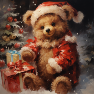 christmas teddy bear,oil painting