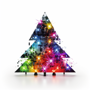 christmas tree decorated for an edm concert simple design white background