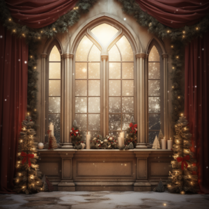 Digital Backdrop Christmas, Victorian Art Window Scene Digital Christmas Background Replacement, Photo Composite Photoshop Backdrops