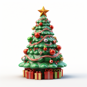 christmas tree 3d, pixar, disney, on an isolated white background