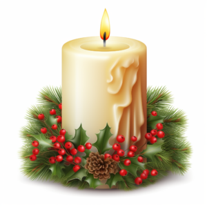 A Christmas candle. Vector illustration of a burning candle decorated with a Christmas wreath,realistic 3d style,in white background,ultra detailed,No watermark