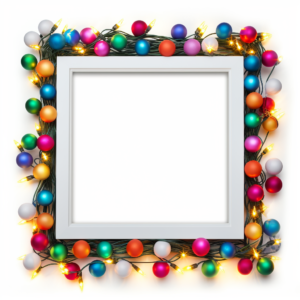 colorful christmas light bulb square frame,flat style,in white background,ultra detailed,No watermark