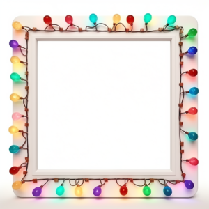 colorful christmas light bulb square frame,flat style,in white background,ultra detailed,No watermark