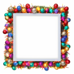 colorful christmas light bulb square frame,flat style,in white background,ultra detailed,No watermark