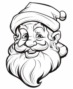 coloring page for kids, christmas santa claus, christmas scenario full picture, thick lines, white and black, no shade, no shadows, low details, pixar style, disney style