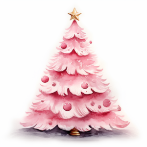 watercolor vintage pink Christmas tree