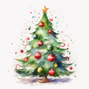 Christmas tree watercolor cute, white background