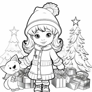 three, christmas coloring book for children betwen 3 to 7 years old, thick line, solid white background, black and white