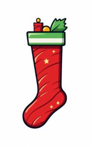 christmas stocking, cartoon line style, solid white background