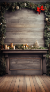 photography backdrop,upper half with Christmas background, lower half wooden floor