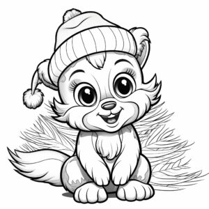 this a random cute christmas animal cartoon Character coloring book page contains Cartoon character