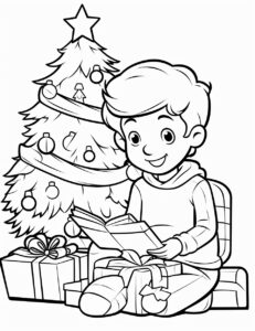 cartoon of a <A>, chistmas, children coloring book page, white background — no color