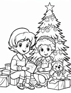 cartoon of a <A>, chistmas, children coloring book page, white background — no color