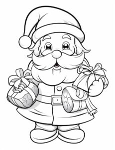 cute santa coloring page , 1 Bit, white background, Version 240