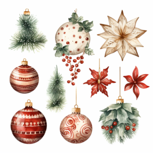 watercolor christmas decoration elements, white background