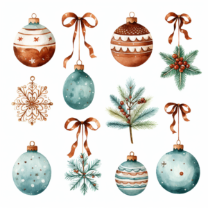 watercolor christmas decoration elements, white background