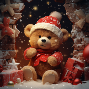 3d christmas, teddy bear, plaster texture, bright colour, 3d background