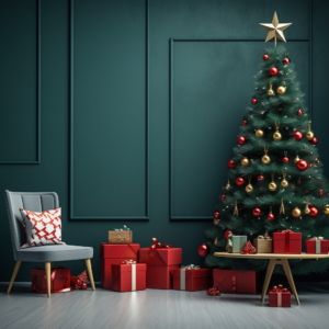 christmas wall mockup , christmas backdrop, realistic, photography