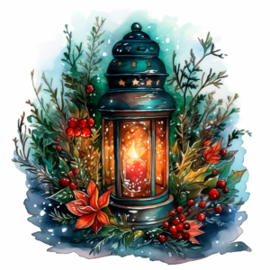 Watercolor style vivid yule themed lantern, detailed--wallpaper