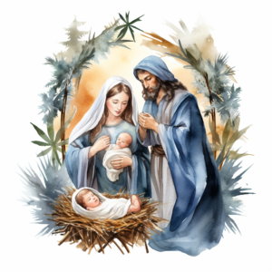 Beautiful magical christmas clipart, nativity scene, watercolor clipart, isolated on white background, beautiful and nostalgic, hard edges, smooth