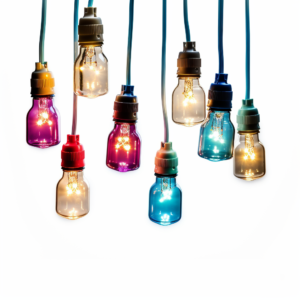 Image: A white background with colorful decorative lights hanging. 5 Descriptive Keywords or Phrases: Festive, vibrant, twinkling, cheerful, illuminating. Photorealistic Style: Detailed and realistic with vivid colors. Camera Model and Lens: Nikon D850 with a prime lens. Lighting: Soft ambient light to enhance the colors of the lights. Environment: Indoor setting with a joyful atmosphere.