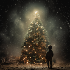 Christmas theme photography featuring a christmas tree, award winning photo